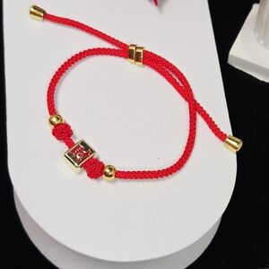 Red String Mahjong Bracelet 🀄 Lucky Gold Charm Chinese New Year Tile Symbols